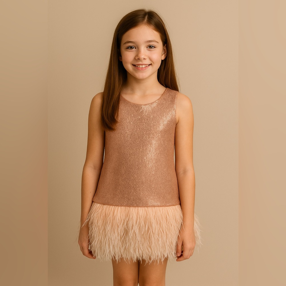 ZOE LTD Sequin Ostrich Feather Dress Pink 10